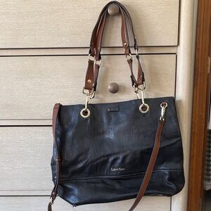 Calvin Klein Black and Tan Tote Bag